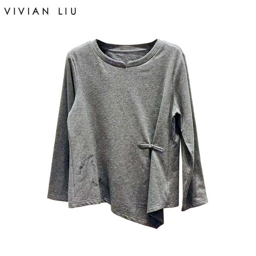 VIVIAN LIU R2457311秋新款圆领宽松侧腰褶皱不规则下摆针织衫 商品图0