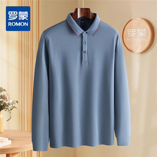 罗蒙男士秋冬保暖Polo衫含羊毛蚕丝双面磨毛撞色领商务长袖polo衫男t恤 商品图3