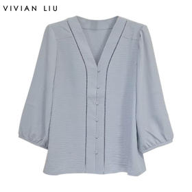 VIVIAN LIU薇薇安刘R2423006春女装新款时尚V领大袖口上衣