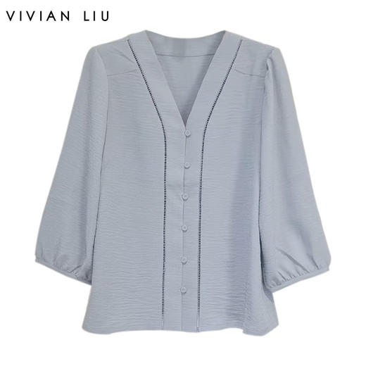VIVIAN LIU薇薇安刘R2423006春女装新款时尚V领大袖口上衣 商品图0