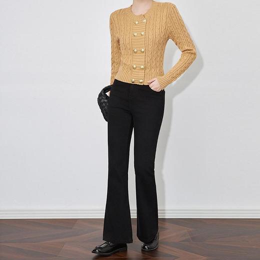 【高货wl】全新升级【铂金会员220/天猫299/差价79】(41318) 洛诗琳新款加绒保暖蝴蝶装饰时尚显瘦松身喇叭黑色牛仔裤 商品图1