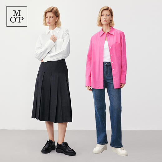 Marc O'Polo/MOP【100%棉】翻领府绸简约梨形长袖玫粉色衬衫女 商品图0