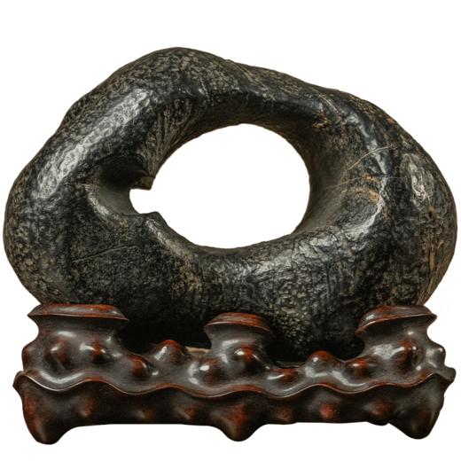 清 灵璧石云岫文房赏石（红木座） 商品图5