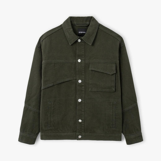 gxg.jeans男装秋冬夹克男青年时尚翻领军绿牛仔外套 商品图4