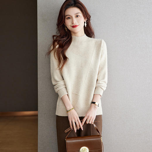 CC-ML-5297半高领复古毛衣女秋冬宽松内搭慵懒风厚款套头羊毛针织打底衫上衣 商品图2