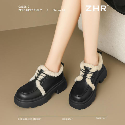 ZHR加绒乐福鞋女2024新款冬季厚绒保暖包跟棉鞋通勤ins厚底单鞋女 商品图7