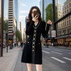 奢姿2024年冬季新款大码女装法式拼接裙子胖妹妹V领针织连衣裙9844827653 商品缩略图0