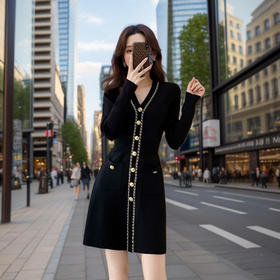 奢姿2024年冬季新款大码女装法式拼接裙子胖妹妹V领针织连衣裙9844827653