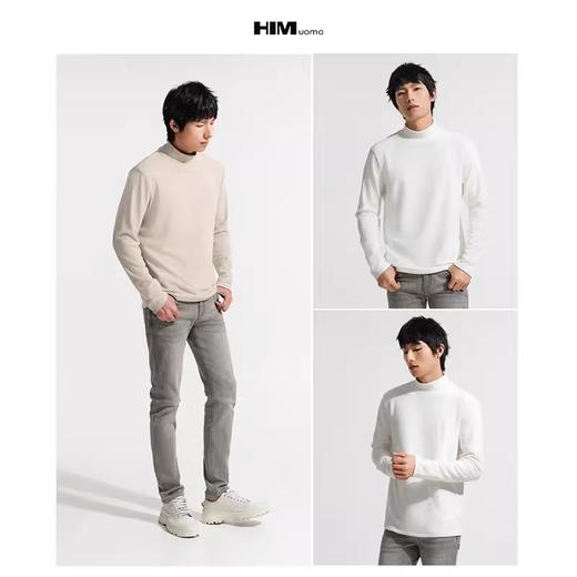 HIM漢崇  保暖双面抓毛休闲T恤半高领修身亲肤保暖打底衫 2025冬季 商品图3