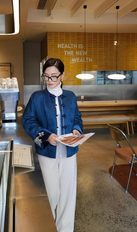 逸红颜明月优选 #19姆米提花萝香云纱【年终奖】撞色刺绣棉服，年末贺岁这么穿❗雅致老钱风 商品图9