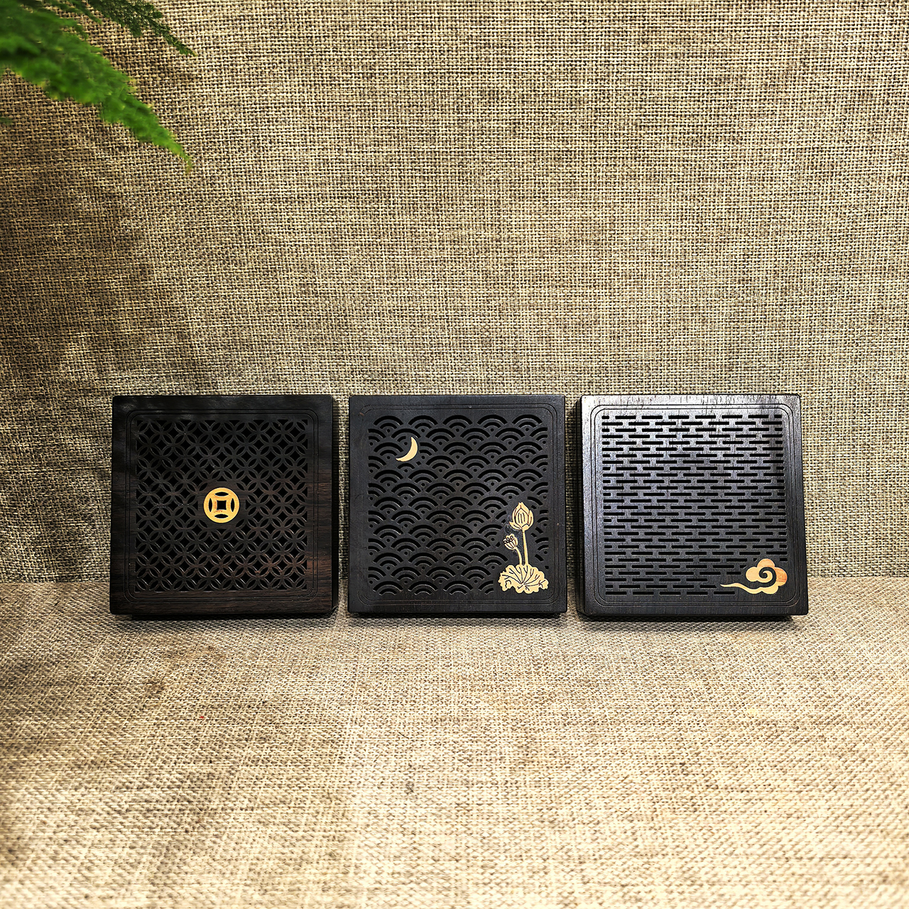 4h荷花/祥云/钱币°镂空盘香盒