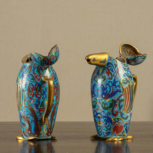 清 铜胎掐丝珐琅鸭形执壶（一对） 商品图1