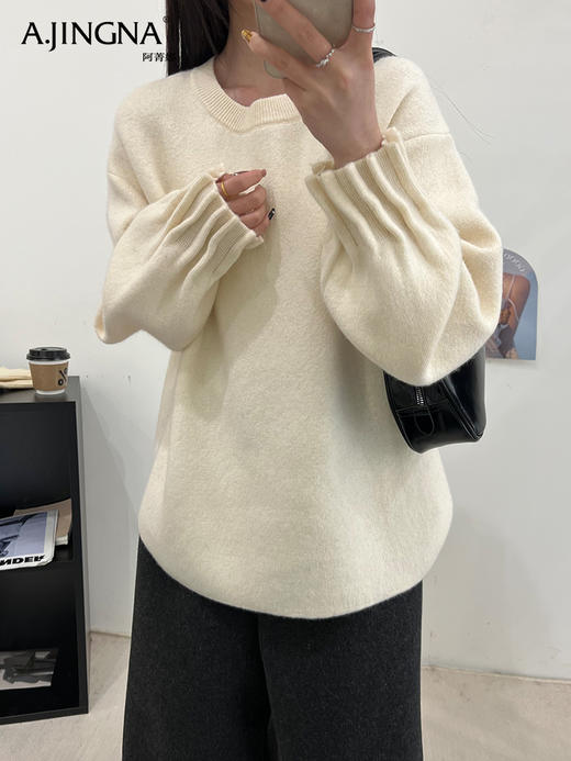 【定染新色】阿菁娜节日氛围圆领廓版套头毛衫F29D302027 商品图4