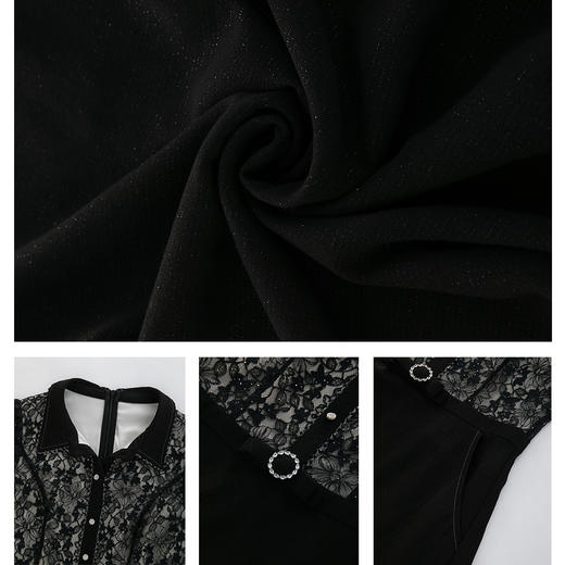 司歌蕾丝长袖连衣裙收腰端庄黑裙A901205X 商品图3