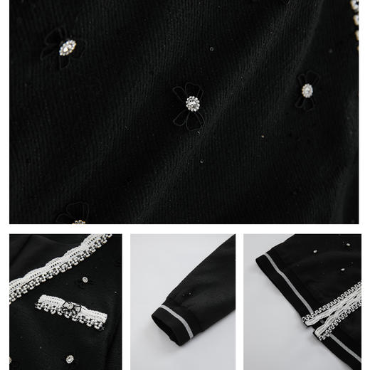 司歌长袖开衫外套秋冬黑白小香风B901011X 商品图3