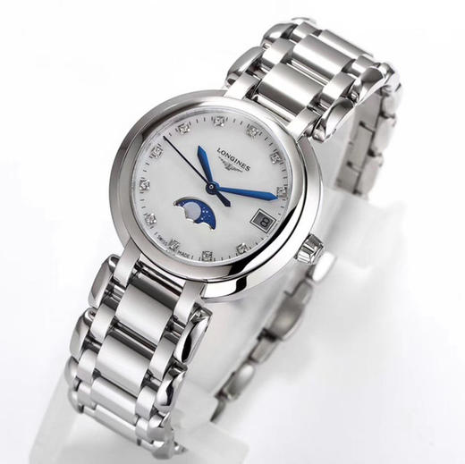 LONGINES浪琴 心月系列 石英机芯 月相镶钻 女表 瑞表 30.5mm 贝母色表盘 精钢表壳 精钢表带（XL） 商品图1