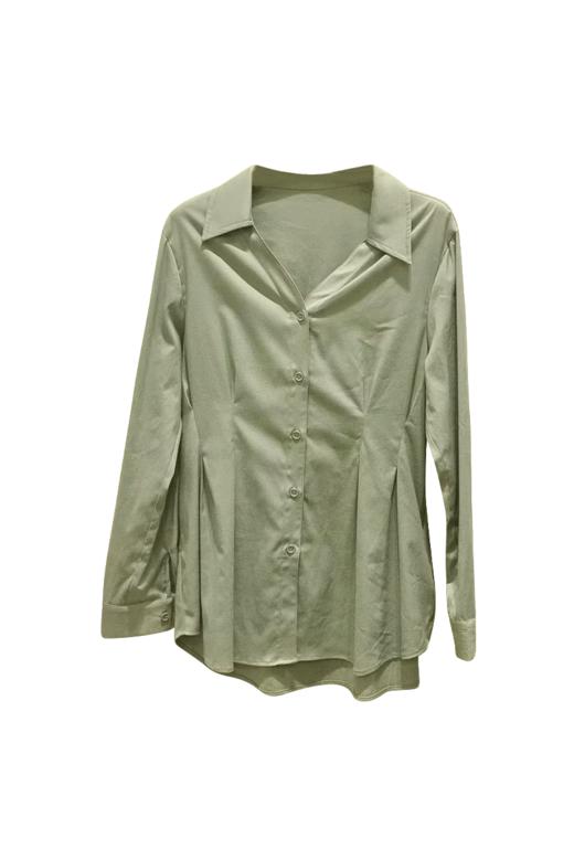 VIVIAN LIU R2443006初秋女装新款翻V领不规则下摆长袖衬衫 商品图5