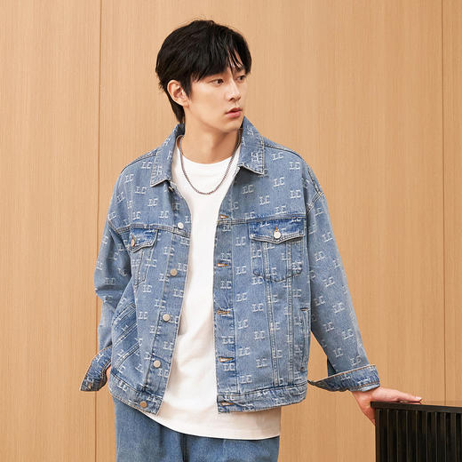 gxg.jeans男装   秋季热卖夹克 浅蓝满印牛仔夹克JEX1E800313 商品图1