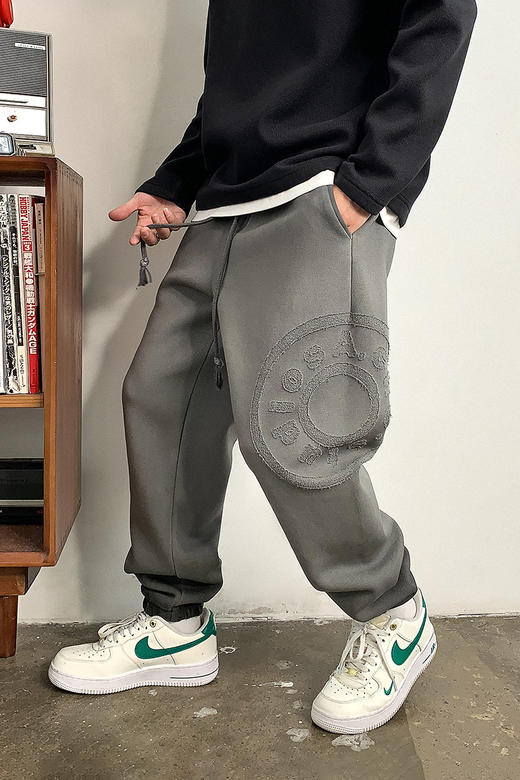 徐太浪美式复古水洗重磅纯棉卫裤男秋冬加绒加厚磨毛工艺束脚长裤 商品图4