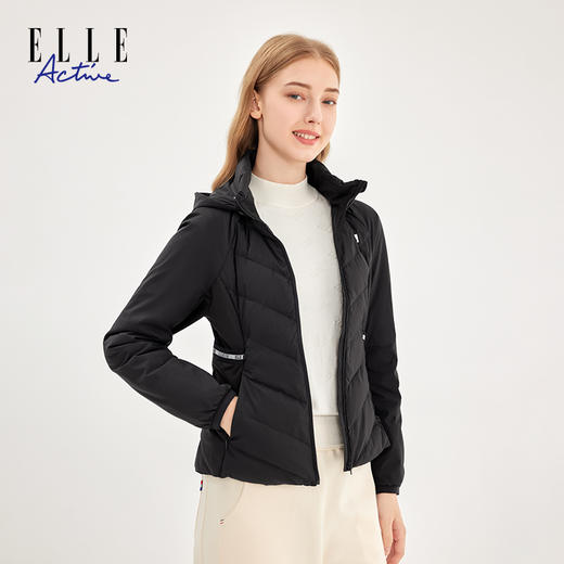 ELLE Active冬季轻薄休闲羽绒服女连帽保暖鹅绒外套修身显瘦女装 商品图1