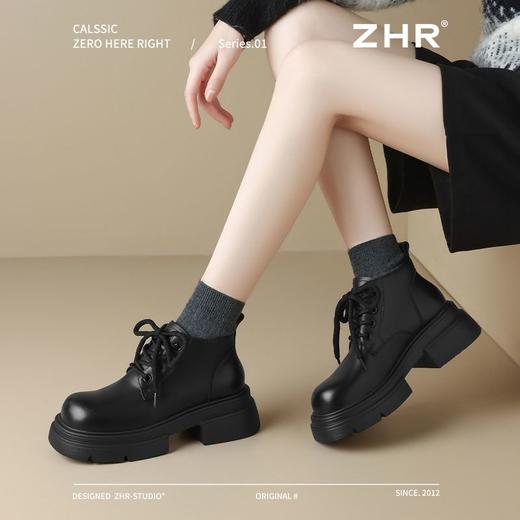 ZHR则则时尚百搭马丁靴2024新款英伦复古皮靴法式小短靴加绒女靴 商品图5