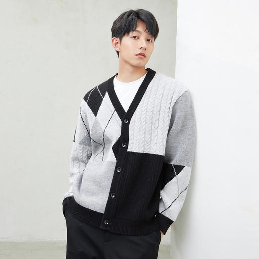 gxg.jeans男装春季热卖圆领撞色拼接开襟毛衫JFD13000511 商品图1