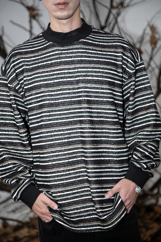 W442564266复古条纹圆领卫衣 商品图1