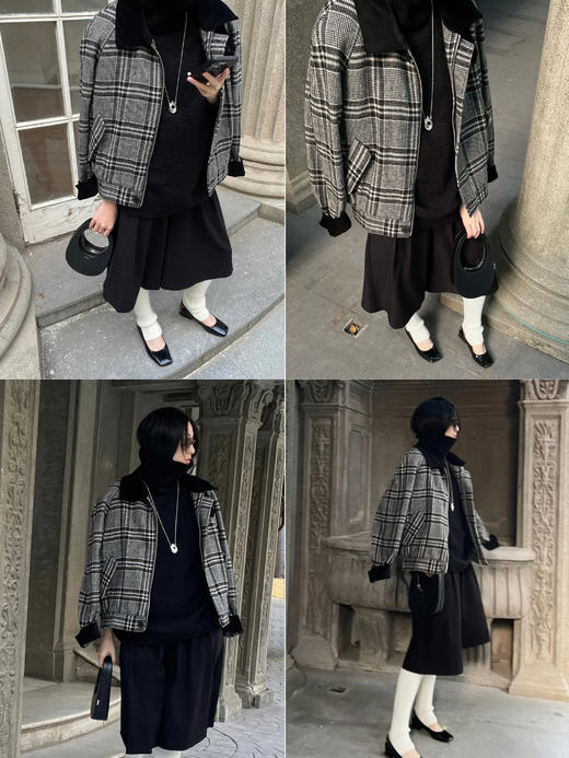 HIDEMI 【戚薇同款】进口色织羊毛粗呢毛呢加宽复古廓形肩型飞行员加棉可拆卸棉服背心两件套大衣外套 商品图7