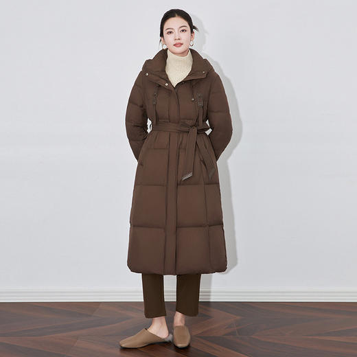 【高货wl】全新升级【铂金会员809/天猫1099/差价290】(13935) 洛诗琳冬季高级感简约白鹅绒几何绗线系带收腰连帽羽绒服 商品图0