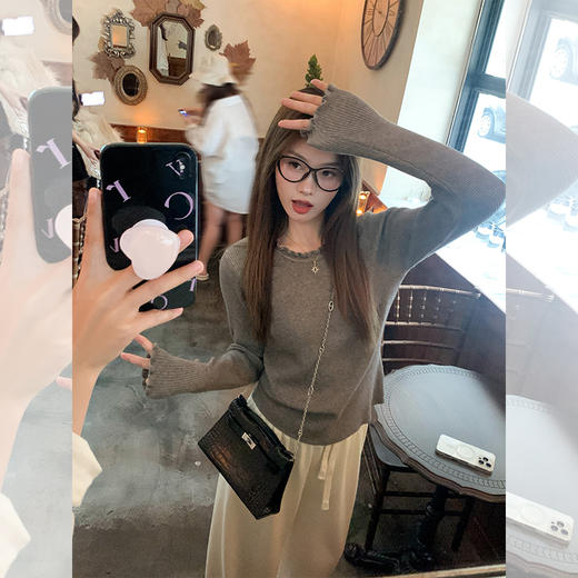 <曾小咸推荐>百搭3色领口木耳边显瘦打底衫 商品图0