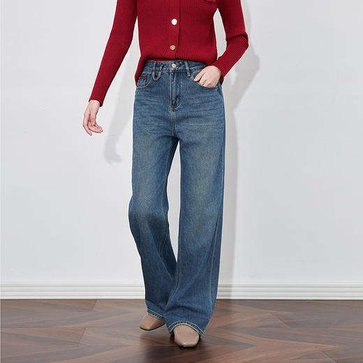 【高货wl】全新升级【铂金会员220/天猫299/差价79】(13422) 洛诗琳时尚复古洗水蓝阔腿裤宽松显瘦休闲简约百搭牛仔裤 商品图1