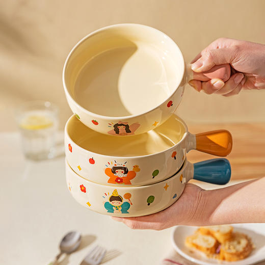 摩登主妇 一家三口手柄碗家用可爱陶瓷空气炸锅烤碗烤箱专用泡面碗 商品图0