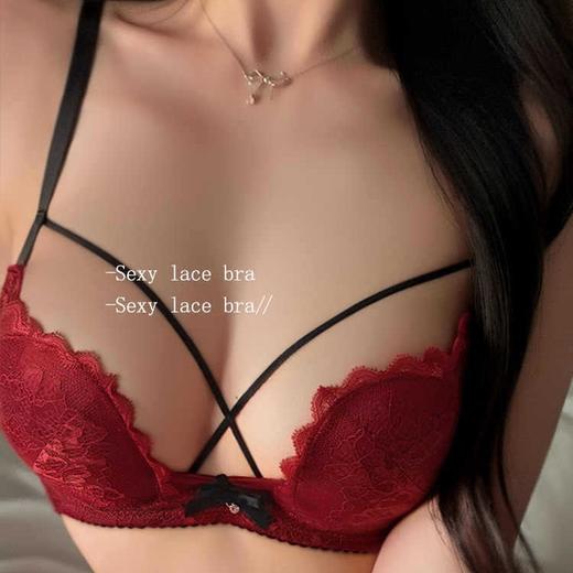【性感纯欲❗️蕾丝上托文胸套装】蝴蝶结加小钻石点缀，真的美爆了❗️新年蛇年本命年情趣内衣女镂空条纹小胸聚拢收副乳 商品图7