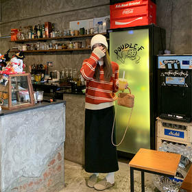 <曾小咸推荐>百搭红色条纹拉链软糯宽松毛衣