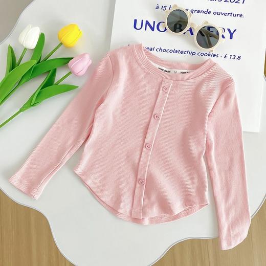 【修身T恤，纯色长袖，搭配各种裤子都好看】春秋季新款宝宝修身上衣 纯色洋气时尚排扣T恤 长袖女童打底衫童装-QQ 商品图2
