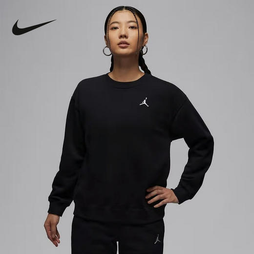 【库存有限 无货将做退款】Nike/耐克Jordan卫衣女24秋新款宽松针织圆领黑色套头衫HJ1354-010 商品图0