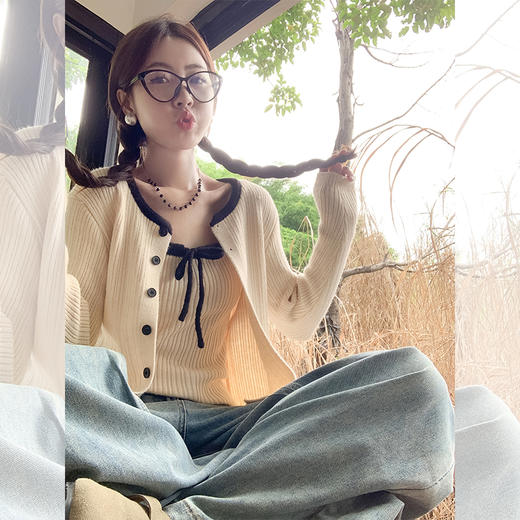 <曾小咸推荐>韩系2色毛衣开衫毛织吊带两件套 日常199.99 立减100 秒杀99.99！ 商品图5