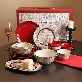 摩登主妇玫瑰假日碗碟套装结婚订婚新婚礼物乔迁新居餐具礼盒碗具