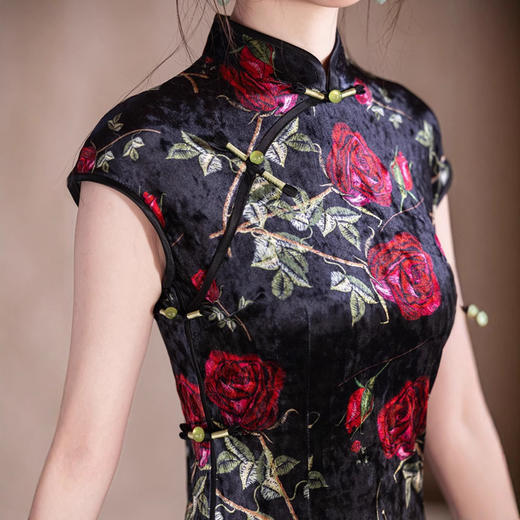 新中式无袖丝绒旗袍年轻款高级感气质改良YG2502 商品图0