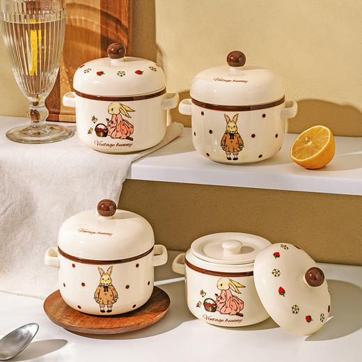 摩登主妇 赫拉兔炖盅陶瓷燕窝专用双耳带盖汤盅家用炖碗蒸蛋盅炖罐 商品图2