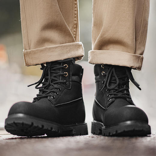 马登大黑靴男冬季新款棉鞋美式复古厚底工装靴户外休闲中帮马丁靴 商品图3