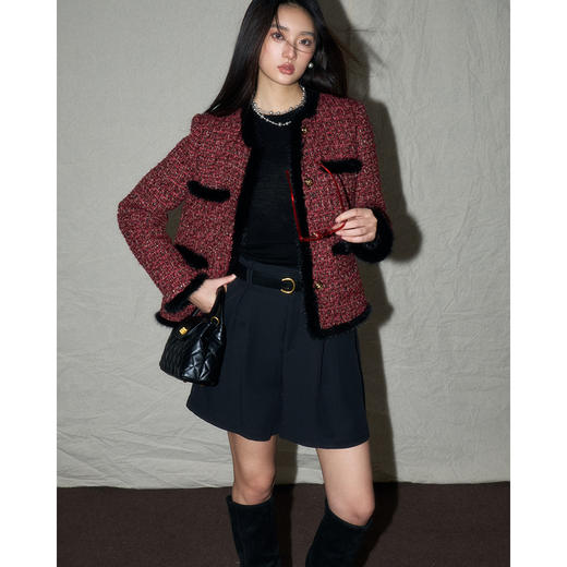 24冬新复古红羊毛小香粗花呢水貂拼接90白鸭绒羽绒服外套！ 商品图2