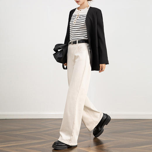 【高货rg】全新升级【铂金会员165/天猫219/差价54】(35133) 洛诗琳冬季新款米白色一体绒牛仔阔腿裤女高腰垂感直筒裤 商品图2