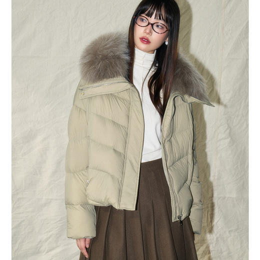 24冬新韩系名媛风貉子毛领可拆卸90白鸭绒短款羽绒服！ 商品图0