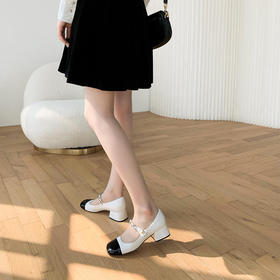 【顺丰包邮】03828 洛诗琳小香风珍珠玛丽珍拼色真皮中跟小皮鞋2338