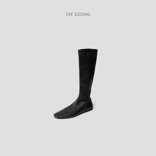 THESOONG"重磅柔软弹力羊皮"極简时髦感真皮小方头高筒靴WXZ6176 商品图0