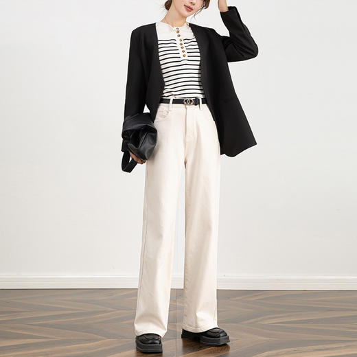 【高货rg】全新升级【铂金会员165/天猫219/差价54】(35133) 洛诗琳冬季新款米白色一体绒牛仔阔腿裤女高腰垂感直筒裤 商品图3