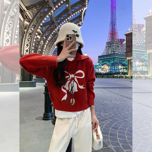 【179元任选2件】最后一波现货！氛围感本命新年蝴蝶结红色毛衣 商品图1