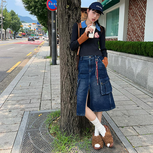 【顺丰包邮】04446 洛诗琳复古港风工装A字牛仔半身裙女622 商品图1