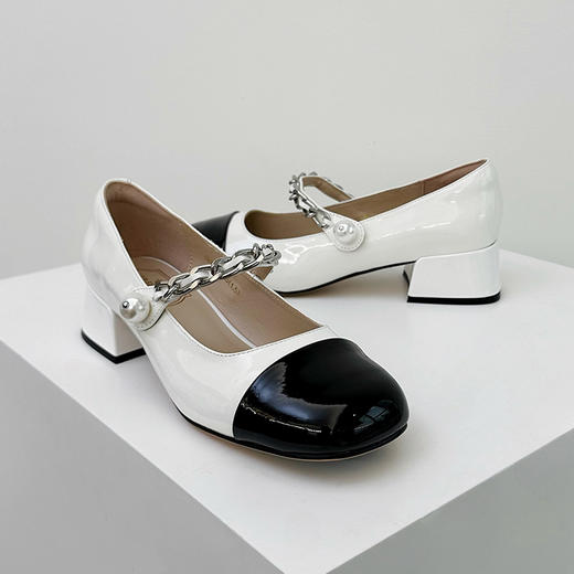【顺丰包邮】03828 洛诗琳小香风珍珠玛丽珍拼色真皮中跟小皮鞋2338 商品图4